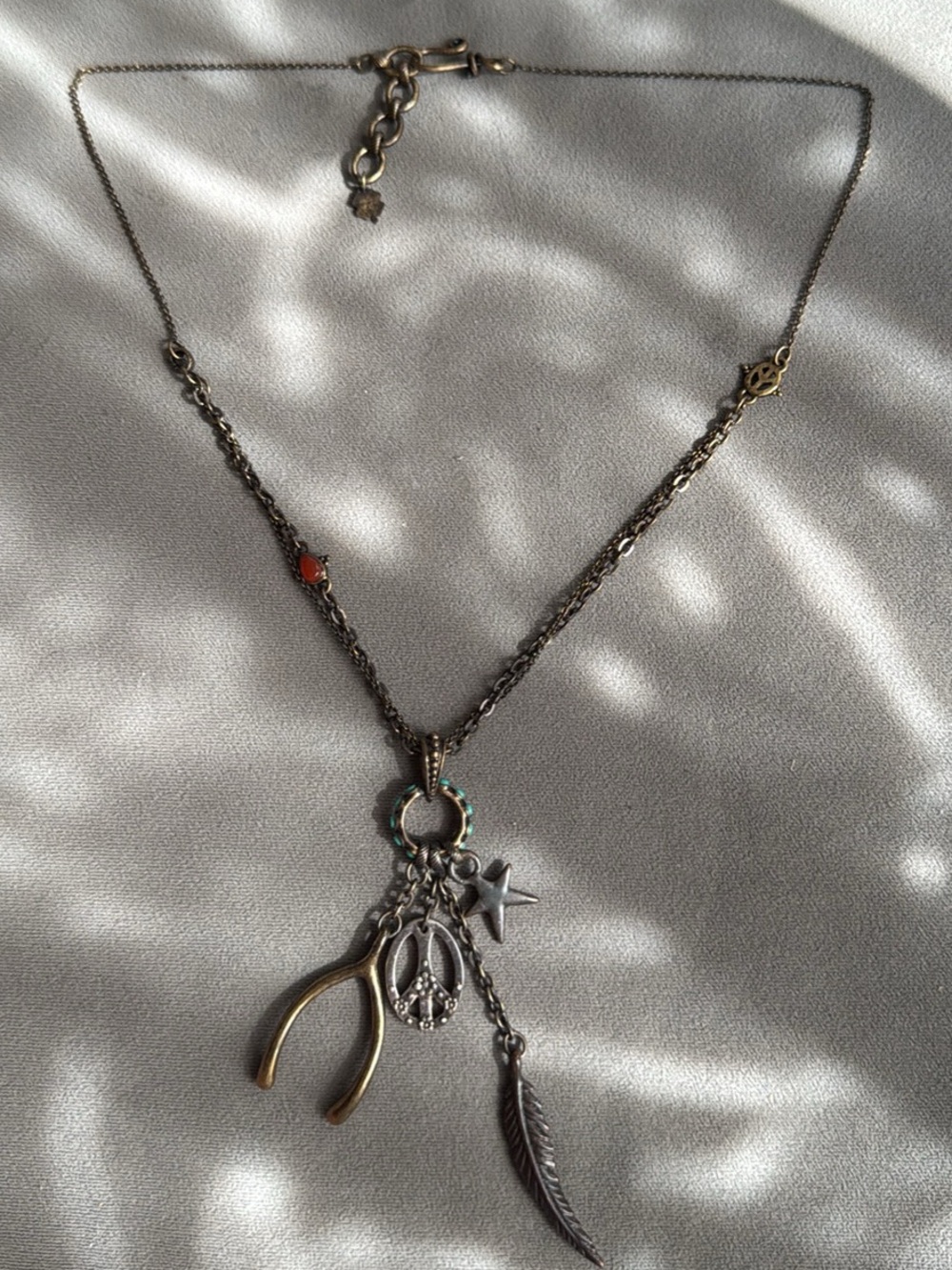 Lucky Brand Mixed Metal Charm Necklace with Turquoise Accents - Picture 3 of 6